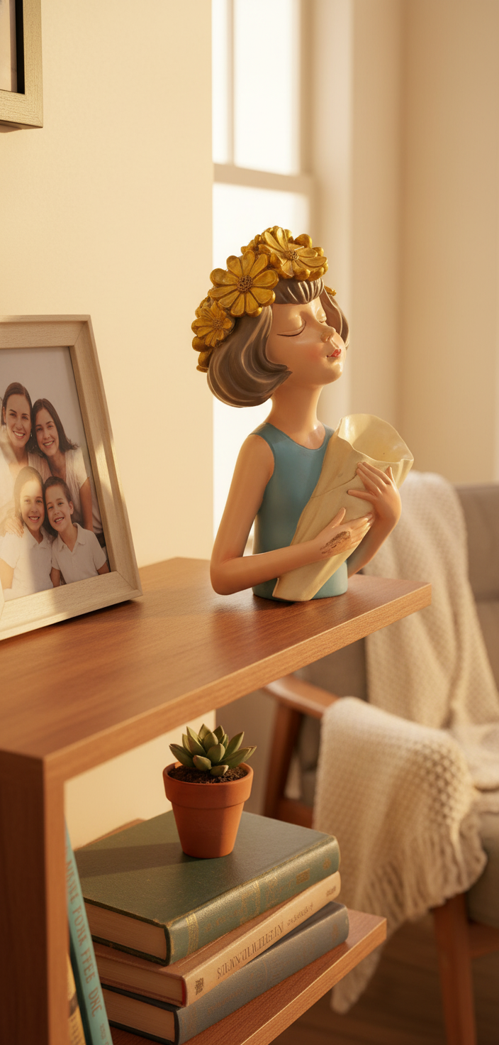 Artisan Girl Flower Holder Statue
