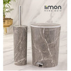 Premium Marble Texture Dustbin With Brush (Gray)