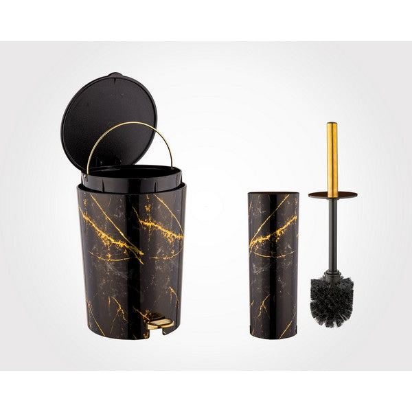 Premium Marble Texture Dustbin With Brush (White)