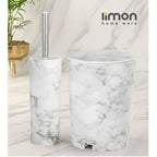 Premium Marble Texture Dustbin With Brush (White)