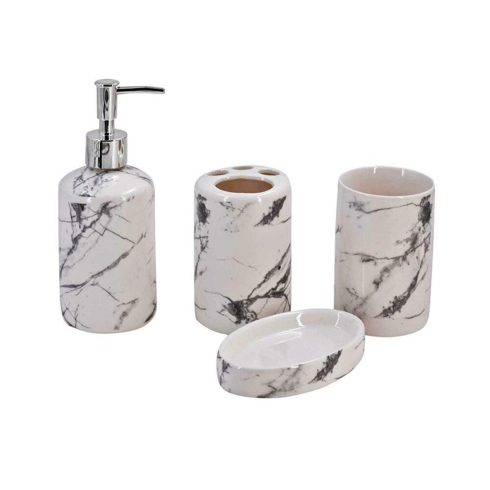 White Abstract Design Bathroom Set