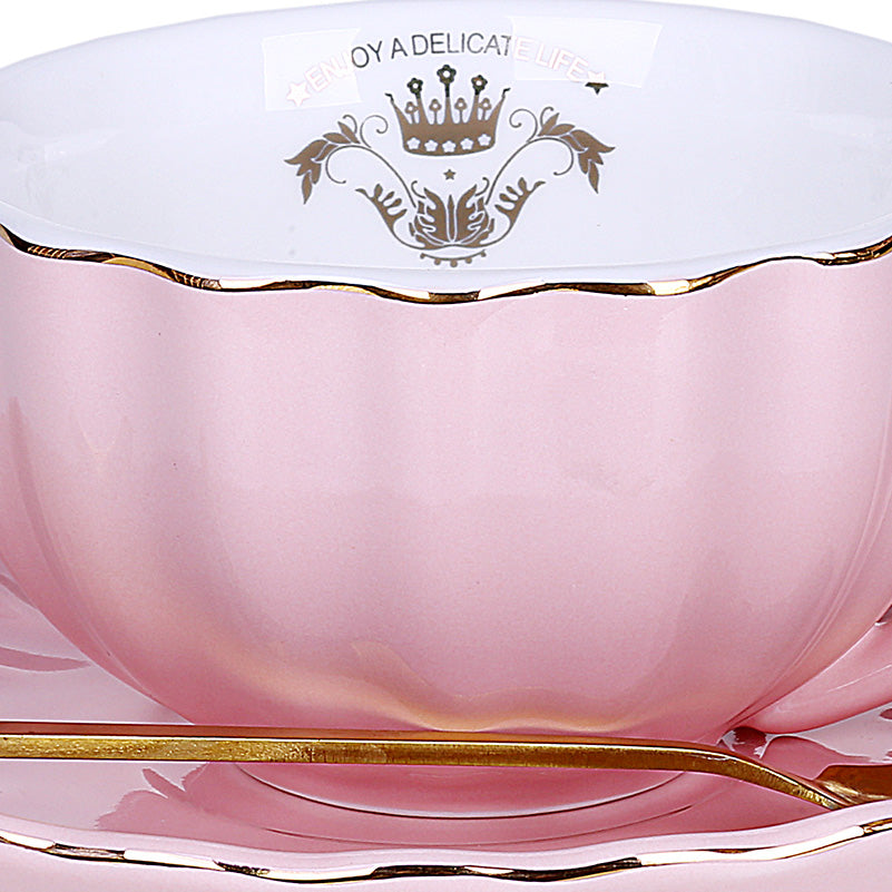 Round Flower Design Mug With Tray & Spoon
