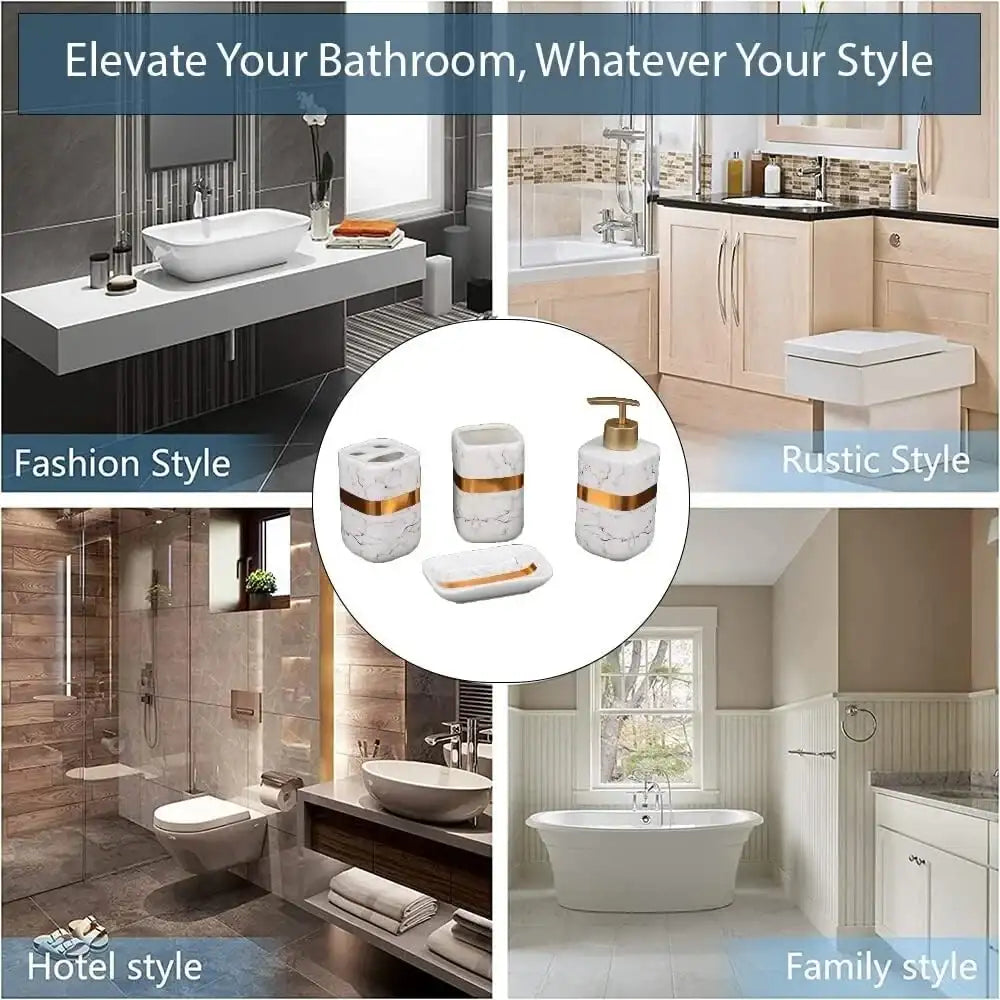 Marble Design Golden Starp Bathroom Set
