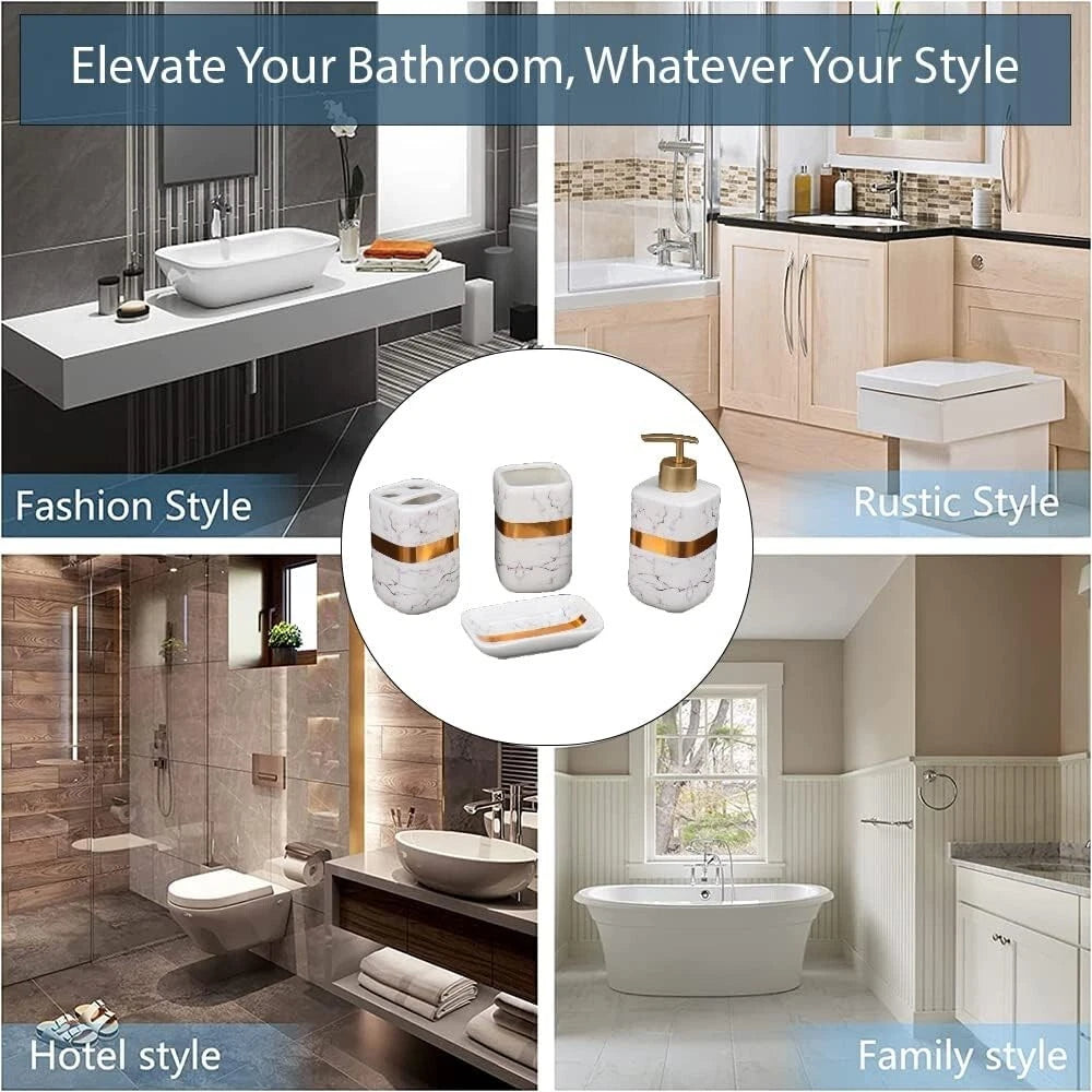 Marble Design Golden Starp Bathroom Set
