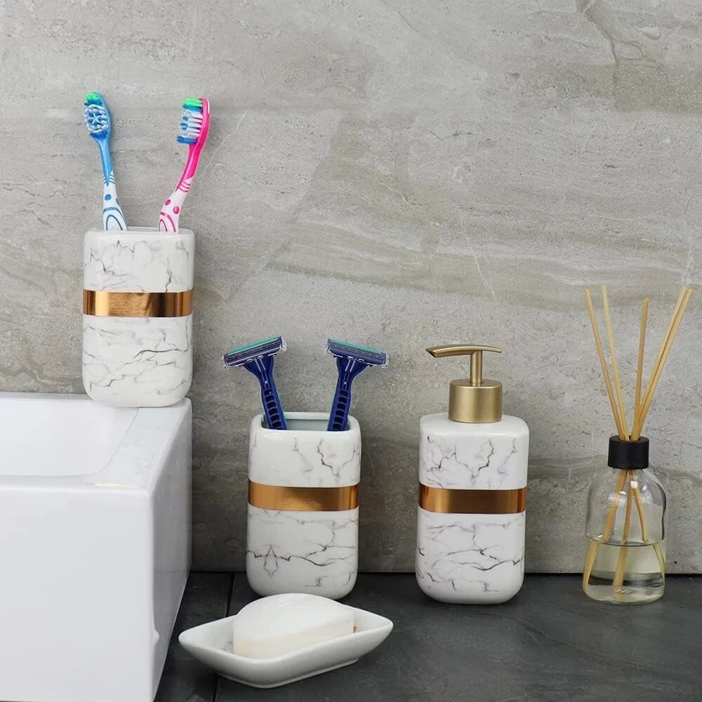 Marble Design Golden Starp Bathroom Set