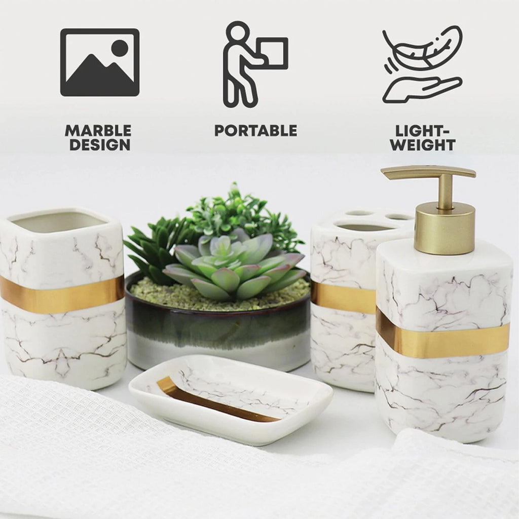 Marble Design Golden Starp Bathroom Set