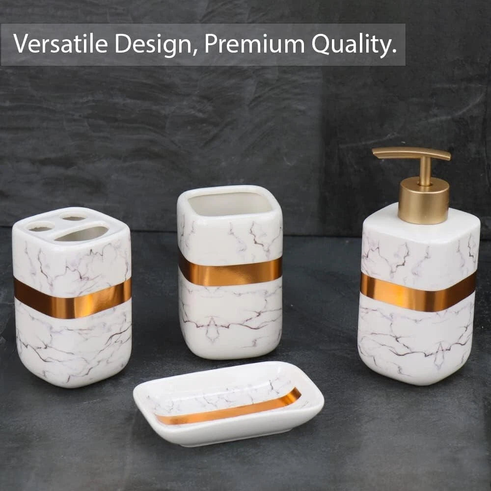 Marble Design Golden Starp Bathroom Set