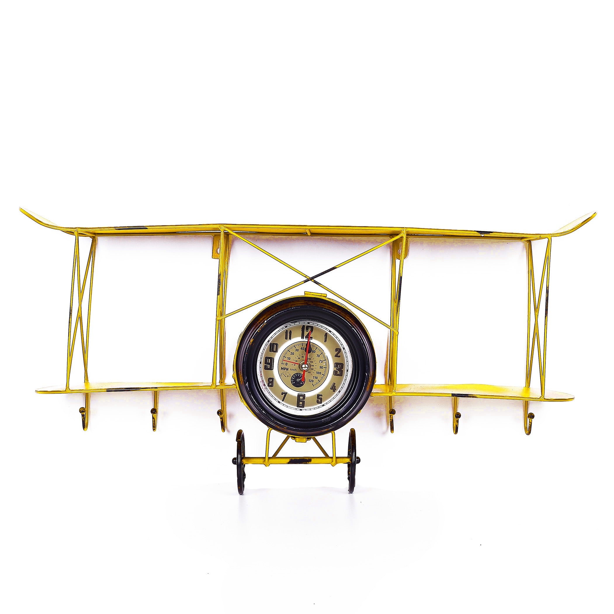 Old Jet Design Metal Clock & Wall Key Holder