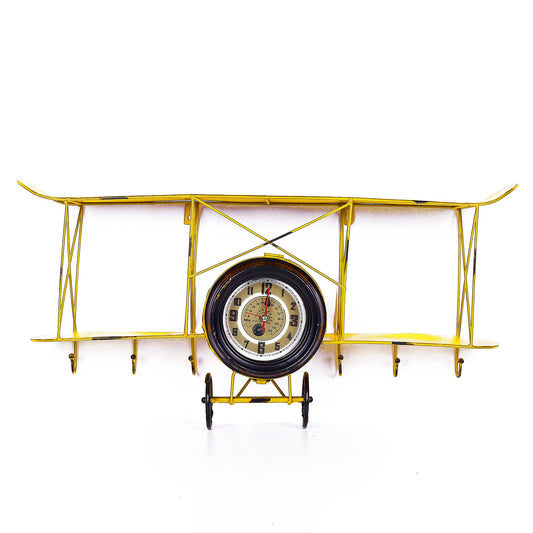 Old Jet Design Metal Clock & Wall Key Holder