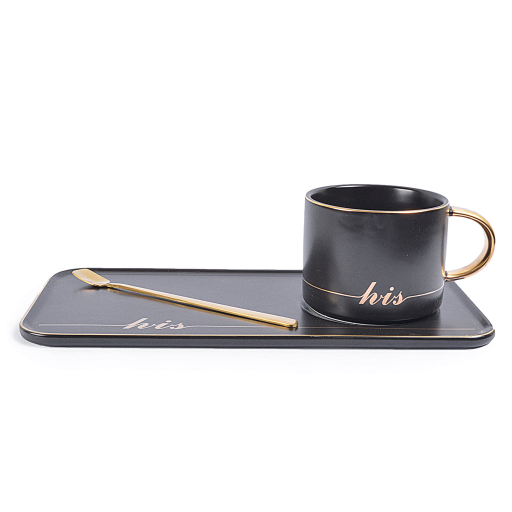 His Coffee Mug With Tray & Golden Spoon