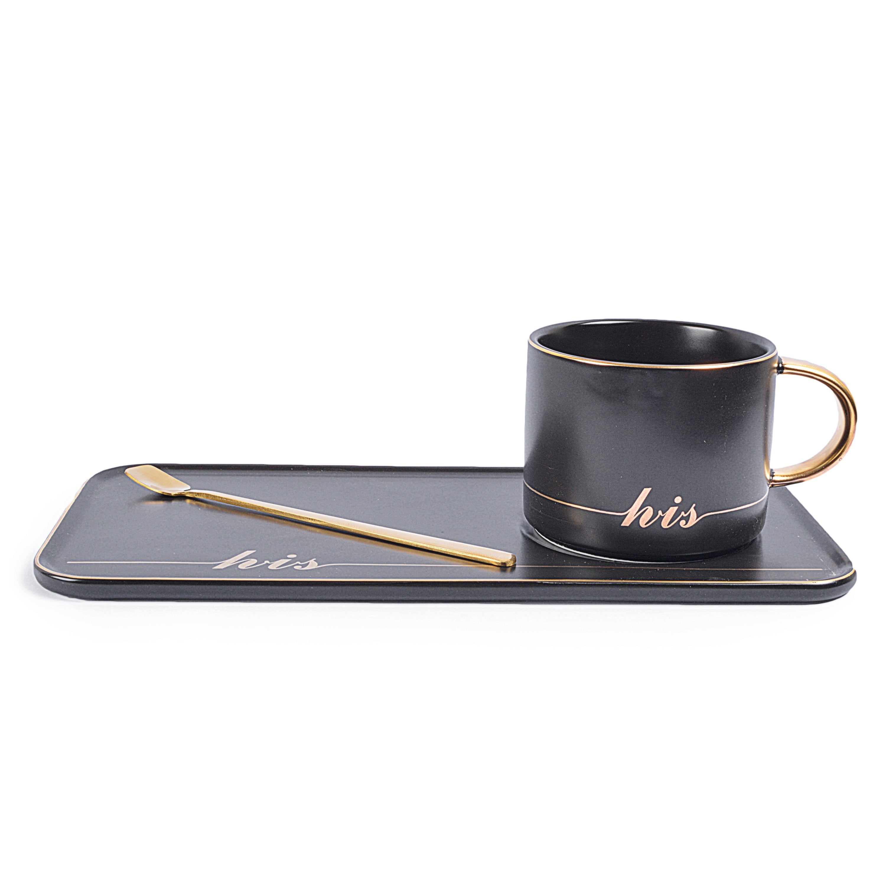 His Coffee Mug With Tray & Golden Spoon