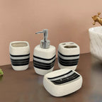 White & Gray Striped Bathroom Set